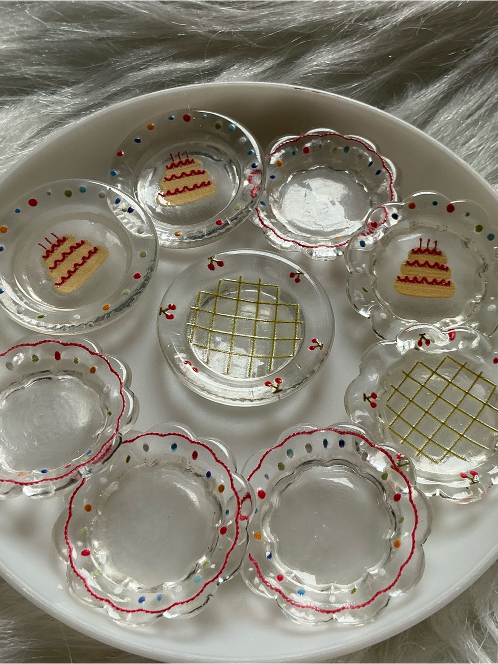 9pc miniature dollhouse party plates accessories